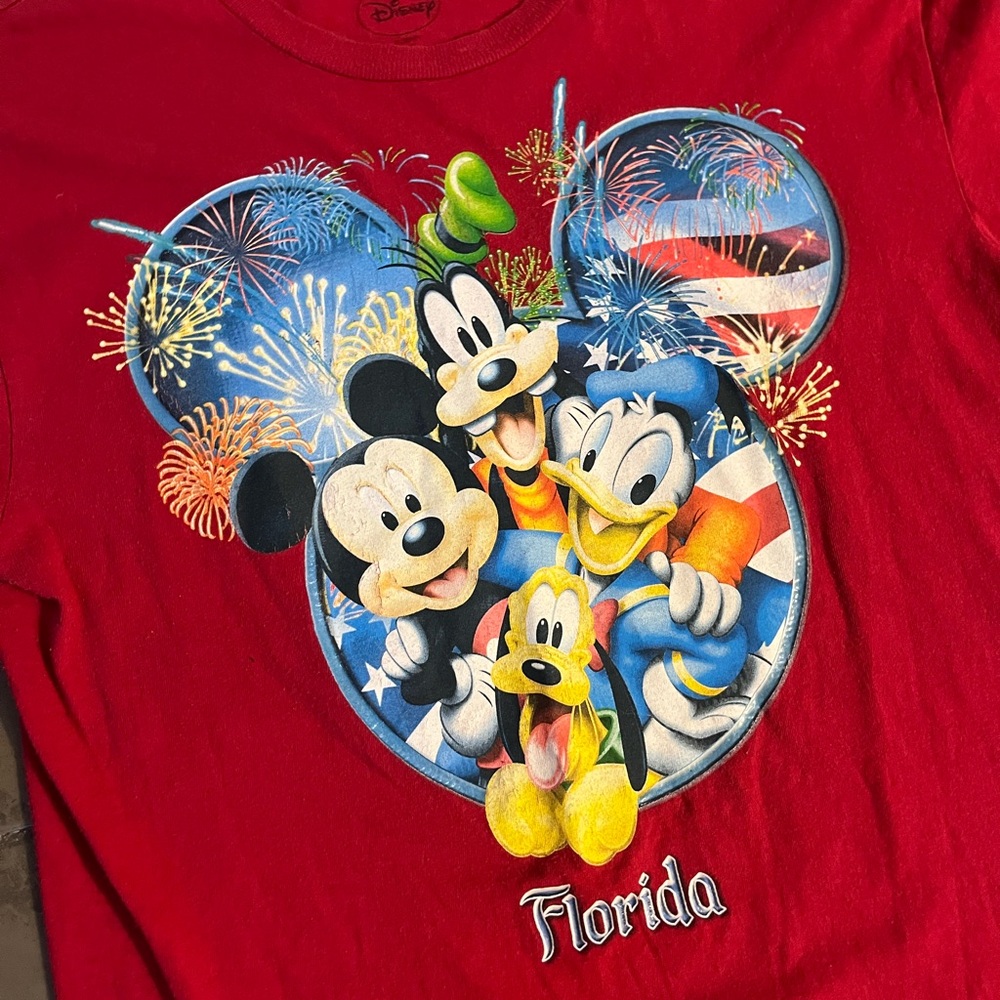 Disney Red Short Sleeve Tee with Mickey and Friends